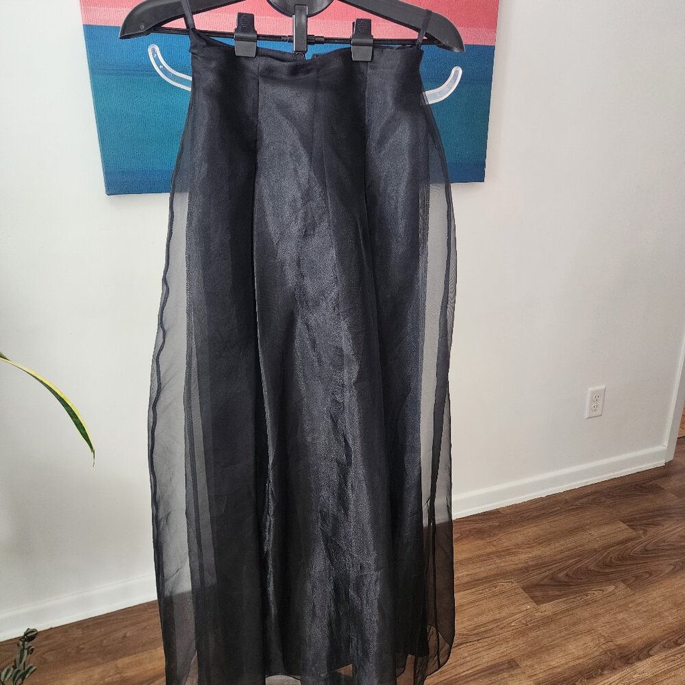 Alex Evening Long black skirt with sheer black overlay